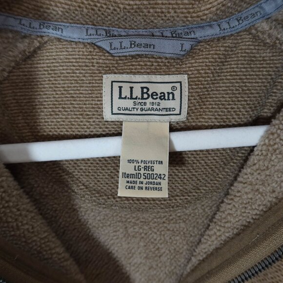LL BEAN Tan Primafloft 1/4 Zip Sweater Fleece Pullover Size L w/ Pockets - Picture 5 of 6